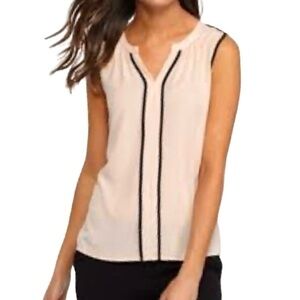 Calvin Klein Sleeveless Blouse Piping Detail Blush Pink Peach Black Size M